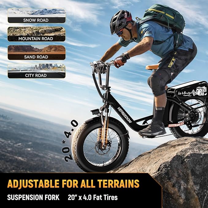 1500W Peak Electric Bike for Adults, 48V 20Ah Removable Battery Max Range 80Miles & 30MPH Electric Bicycle, 20''×4.0" Fat Tire Ebike,Fast Cargo Ebikes,Commute Mountain E-Bike UL Certified