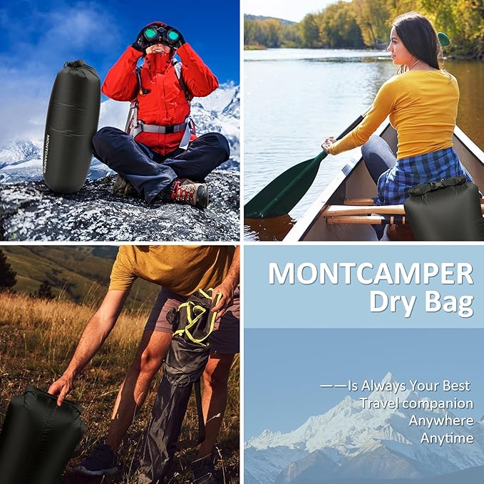 3-pack 30D Nylon Waterproof Dry Bag-Portable Waterproof Storage Sack for Kayaking, Hiking and Rafting-Roll Top Closure-Float on Water(5L/10L/20L,Black)