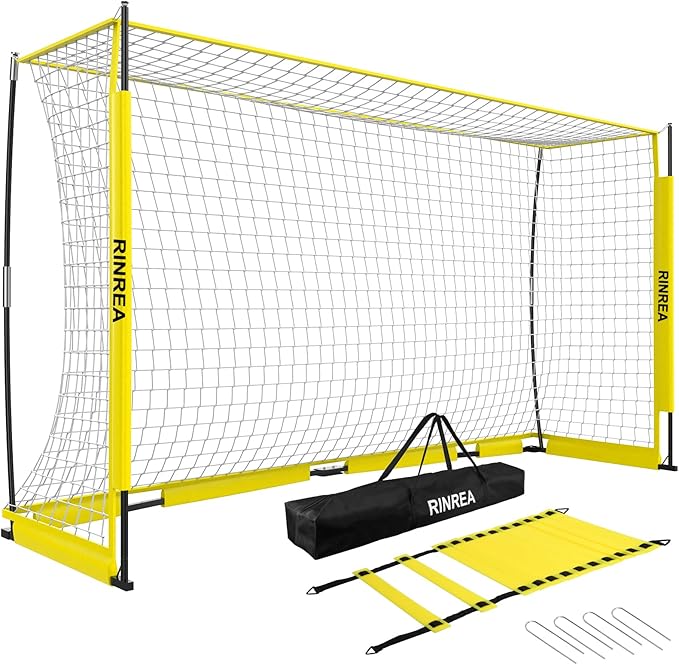 Portable Soccer Goal, Collapsible Soccer Goal Net Metal Base, Quick Setup Soccer Training Equipment with 1 Carry Bag, 1 Agility Ladder, 4 Ground Nails