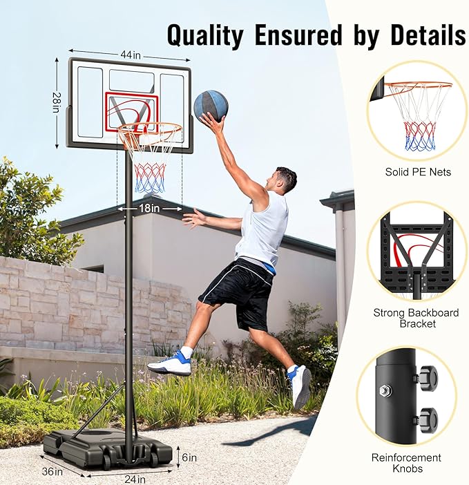 TONBUX Adjustable Basketball Hoop Outdoor 10FT, Basketball Portable Hoops & Goals, 44 Inch Backboard, for Kids, Youth, and Adults in The Backyard, Driveway