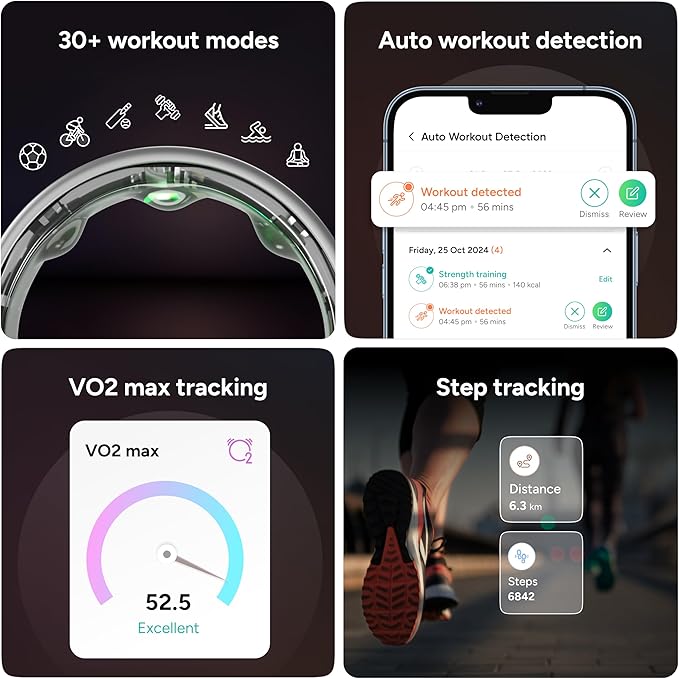 Gabit Smart Ring | 7+ Day Battery | Sleep, Fitness, Nutrition, Stress | Track Steps, VO2 Max, Recovery, Calorie Counter | Buy Sizing Kit First | Smart Ring for Men & Women | Titanium, Matte Silver 14