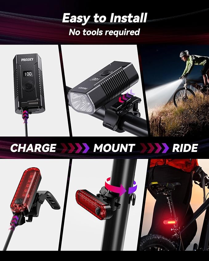 LED Bike Lights for Night Riding, USB Rechargeable Bicycle Headlight, 2025 New Aluminum Alloy Waterproof Bicycle Lights, 6+4 Modes for Adult Kids Road Cycling