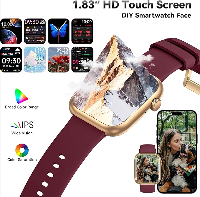 Smart Watch for Men Women, 1.83" Fitness Watch (Answer/Make Call), Smartwatch with Heart Rate/Blood Pressure, Sleep Tracker, Pedometer, 120+ Sport Modes,IP68 Waterproof Fitness Tracker for Android IOS