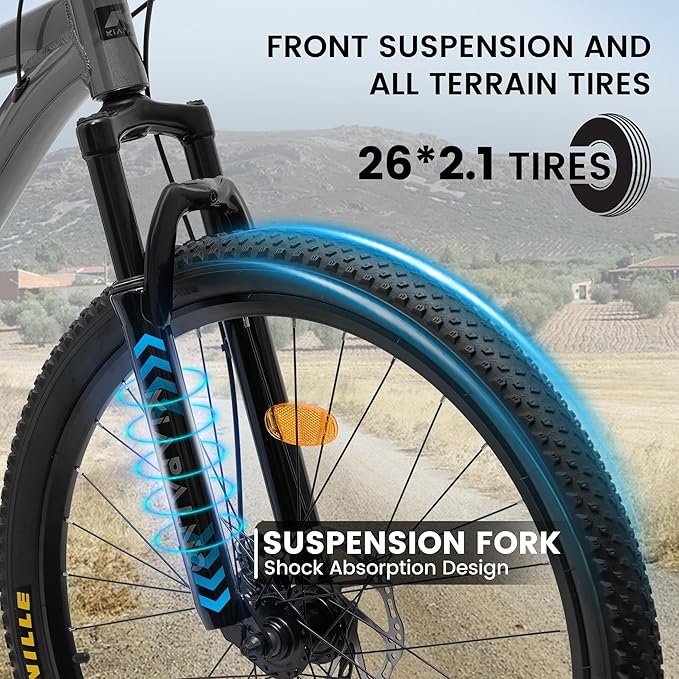 Mountain Bike 24 26 Inch, 21 Speeds Aluminum Frame/High-Carbon Steel Frame, Front Suspension Boys Girls Sport Bike, Adult Teens Bicycle for City Commuters, Summer Ride and Short Trip Camping