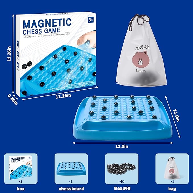 Magnet Game, Magnetic Game Fun Family Board Games for Kids and Adults, Magnet Chess Game with 40Pcs Stones, Table Top Magnetic Board Games, 2-4 Players