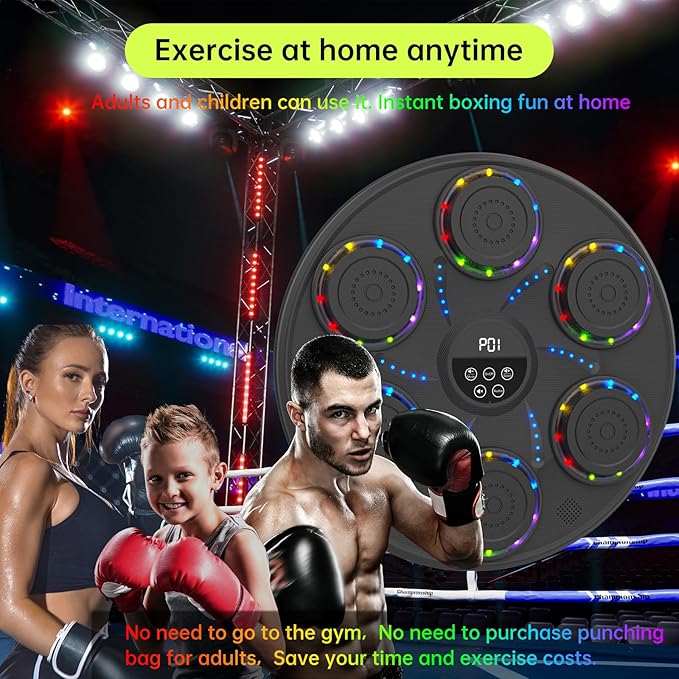 Music Boxing Machine Smart Bluetooth Boxing Equipment for Adults and Kids Home Gym Workout Exercise（2 Pairs of Gloves） (‎Colorful Light)