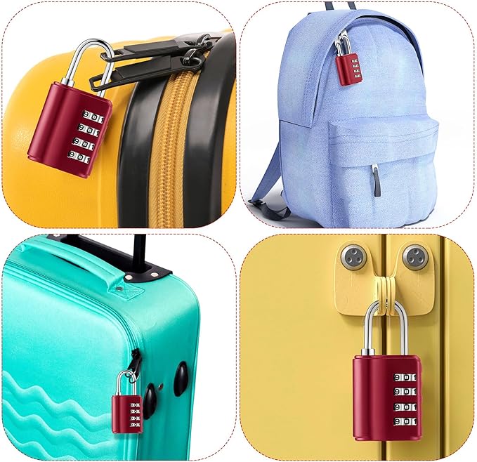 Kenning 10 Pcs Combination Padlock 4 Digit Combination Lock with Keys Locker Resetable Security Outdoor Waterproof Gate Lock for School Sports Gym Locker Employee Fence Case (Red)
