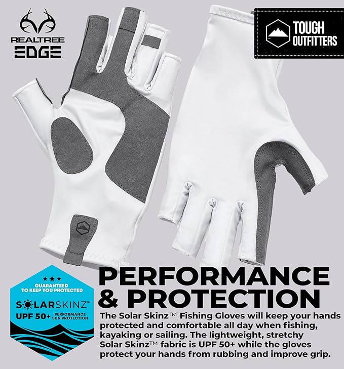 Tough Outdoors UV Fishing Gloves - Fingerless, Kayaking & Sailing - UPF 50+ Sun Protection