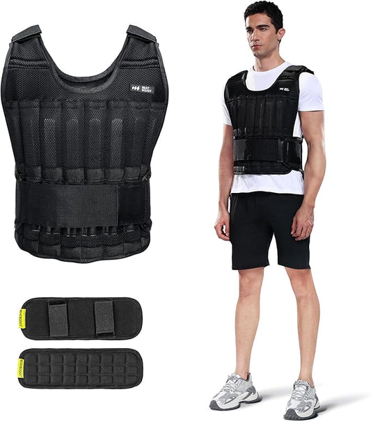 Weighted Vest Men 20lb/30lb/40lb/50lb/60lb Adjustable Weight Vest with Steel Plates Weights for Walking Strength Training Running Workout