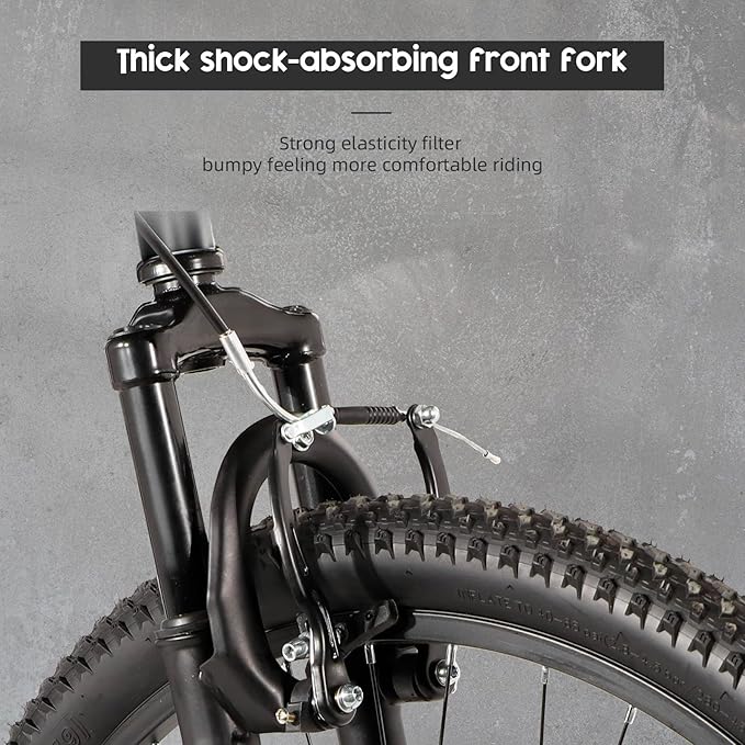 26-inch Mountain Bike, Iron Frame, 7/21-Speed Front and Rear V-Brakes MTB with Lock-Out Suspension Fork for Men and Women Black