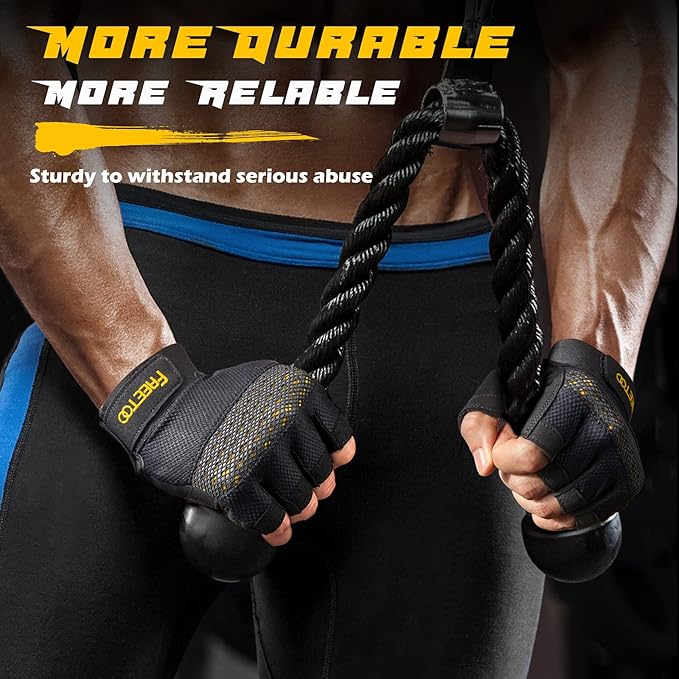 FREETOO Workout Gloves for Men, Weight Lifting Gloves with Full Palm Protection, Ultra Ventilated, Cushion Pads and Silicone Grip