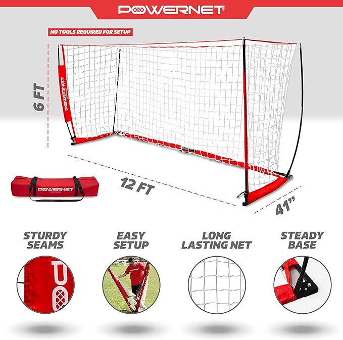 PowerNet Soccer Goal for Backyard, 3Mx2M / 12x6 FT Portable Soccer Net, Sports & Outdoors Training Equipment, 1 Goal & Zipper Storage Bag