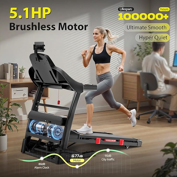 Treadmill with Incline for Home, Folding Treadmill with 400LBS Capacity, 7.5MPH or 10MPH, 16'' or 18'' Wide Belt, 64 Programs, APP Control, Shock Absorption, Home & Office