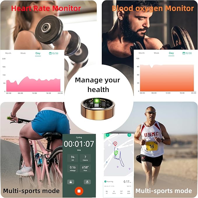 Smart Ring for Women Men, Health Fitness Tracker, IP68 Waterproof Rings, Sleep Ring with Charging Case and Ring Protector, Remote Photography, Family Care, No App Fees (Lavender Pink, 10#)