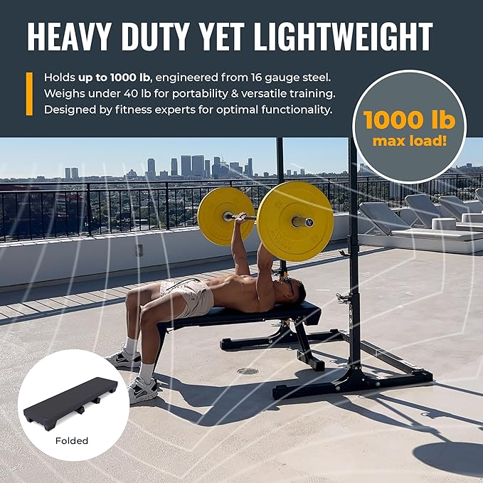 Verse Agile Folding Weight Bench – Compact & Portable Workout Bench for Home Gym – Heavy-Duty 1,000 lb Capacity, Foldable Flat Bench for Strength Training, Adjustable Decline Sit-Up Bench for Full-Body Workouts