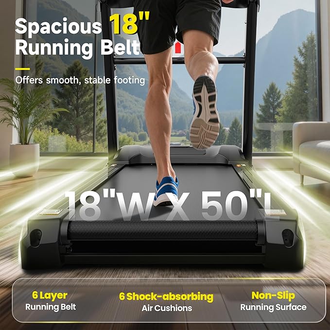 Treadmill with Incline for Home, Folding Treadmill with 400LBS Capacity, 7.5MPH or 10MPH, 16'' or 18'' Wide Belt, 64 Programs, APP Control, Shock Absorption, Home & Office