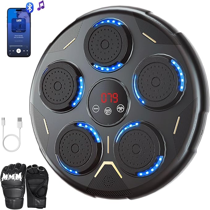 Music Boxing Machine with Gloves, Smart Bluetooth Wall Mounted Boxing Equipment for Family Workout, Home Gym, Office & Kids Exercise, Gifts for Smart Kids