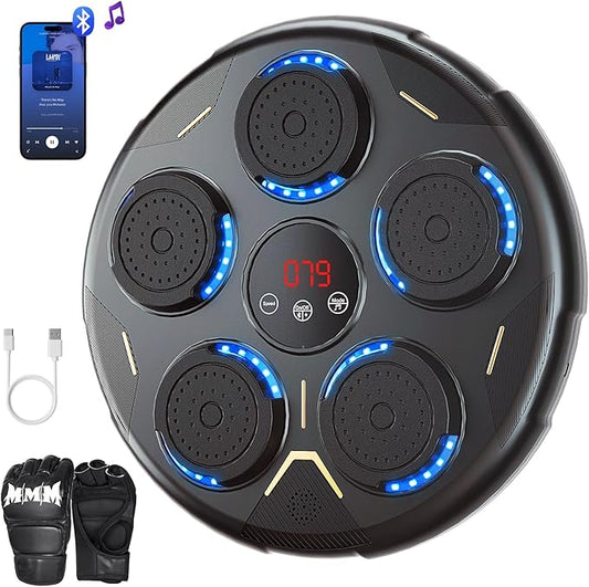 Music Boxing Machine with Gloves, Smart Bluetooth Wall Mounted Boxing Equipment for Family Workout, Home Gym, Office & Kids Exercise, Gifts for Smart Kids