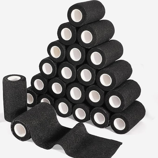 LDIWEE 24 Rolls Self Adhesive Bandage Wrap, 4 Inch x 5 Yards Black Athletic Tape Grip Tape, Flexible Non Woven Cohesive Bandage Wrap