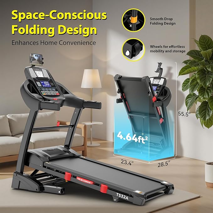 Treadmill with Incline for Home, Folding Treadmill with 400LBS Capacity, 7.5MPH or 10MPH, 16'' or 18'' Wide Belt, 64 Programs, APP Control, Shock Absorption, Home & Office