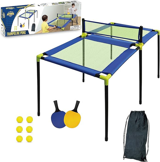 Nature Bound Anywhere Sports - Portable Trampoline Ping Pong Table Tennis Game for Indoor or Outdoor Use, Includes Two Paddles, Six Balls, Storage Bag, and Compact Size for Kids