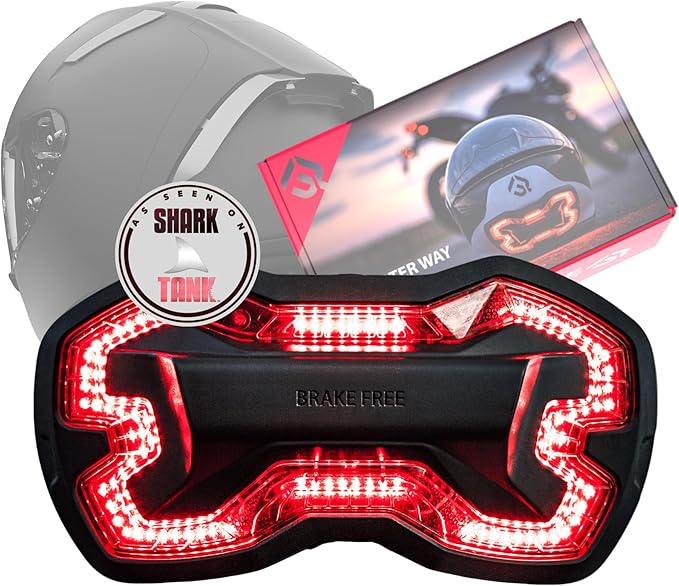 Brake Free Helmet Light - Smart Wireless Motorcycle Lights- Weatherproof LED Motorcycle Helmet Light - Lightweight & Aerodynamic Design - Smart Brake Detection - Single Button Operation - Black