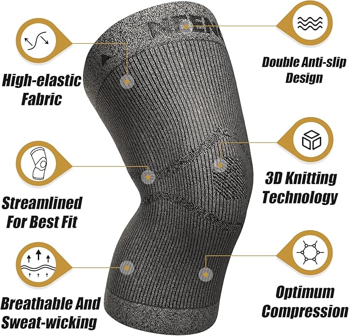 NEENCA Ultra-thin Knee Sleeve for Knee Pain, Lightest Knee Compression Sleeve with Graphene Ions Infused Fabric for Pain Relief, Swelling, Arthritis, Poor Circulation, Running, Sport.