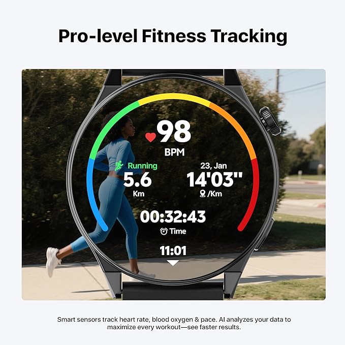 AI ChatGPT Translator Watch, Fitness Tracking, Heart Rate & Sleep Monitor, OLED Display, Titanium Alloy Waterproof, Multi-Sport Modes, Black