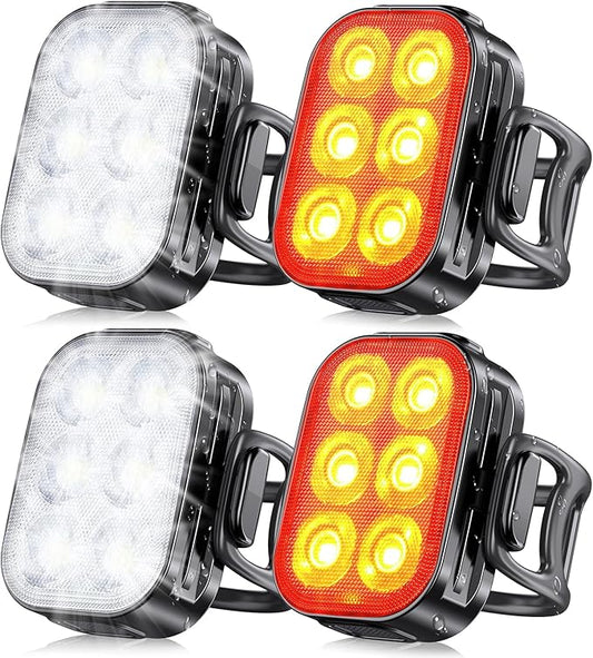 Bike Lights for Night Riding, USB Rechargeable Bike Lights Front and Back, Waterproof IP65 Bicycle Light, 4+6 Modes Bike Headlight and Tail Light Set,1.5 Hrs Fast Charging, Easy to Install