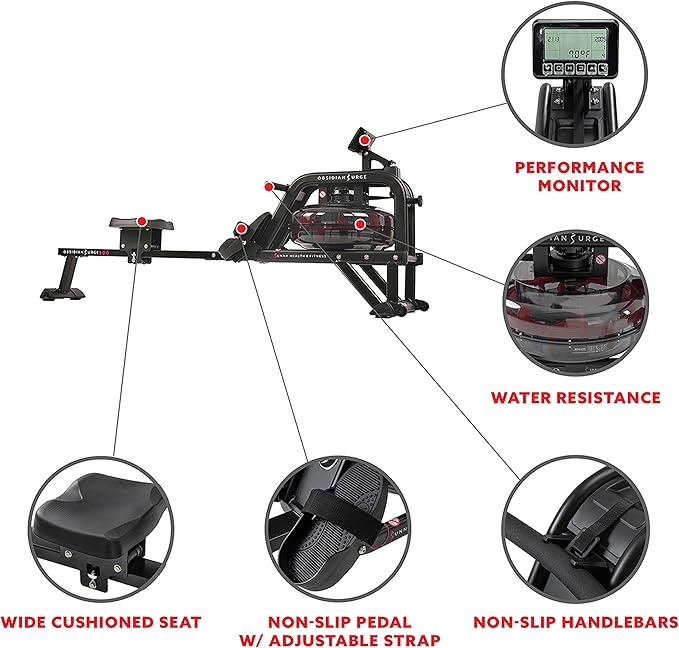 Sunny Health & Fitness Premium Water Rower w/Intensive Dynamic Real-Time Resistance, 300 LB Capacity Flip-able Rowing Machine for Home Training, Optional Free SunnyFit App Connection