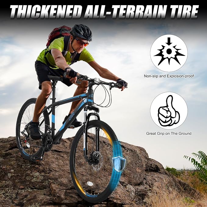 26/27.5" Mountain Bike 21 Speed Bikes for Adults, Men & Women Mountain Bike with High Carbon Steel Frame, All-Terrain Tires, Double Disc Brake and Suspension Fork