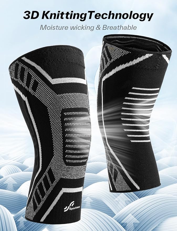 Copper Knee Brace for Men & Women - Knee Compression Sleeve with Side Stabilizers - Knee Support for Running, Hiking, Working, Basketball, Volleyball, Gym, Meniscus Tear, ACL, Arthritis Knee Pain Relief, A Pair (Black-No Copper(a pair), Medium(16"-18.5"))