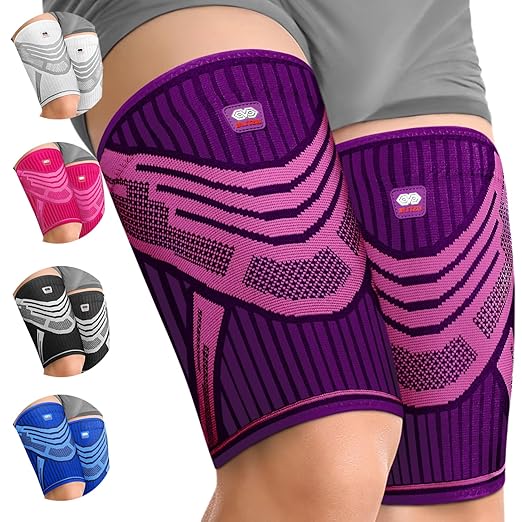 BLITZU Hamstring Compression Sleeve, Thigh Compression Sleeve for Women and Men, Upper Leg Brace for Groin, Sciatica & Quad Tendonitis, Wrap Support for Recovery, Running, Sports and Workout Purple L