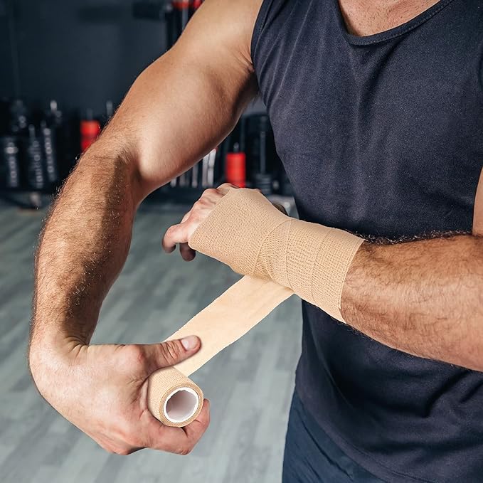 Treela 48 Pack Self Adhesive Wrap Bandage Bulk, 3 Inch x 5 Yard Self Adherent Cohesive Bandage Elastic Athletic Tape Breathable Wound Tape for Stretch Athletic Sports Wrist Ankle(Nude)