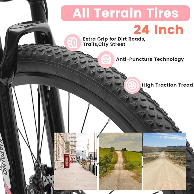 24 26 Inch Women Girls Mountain Bike, Disc/V Brakes 21 Speeds Women Bike, Sturdy Steel Frame and Suspension Fork, Stylish Adult and Teens Bicycle for Urban Trail Snow Commuter
