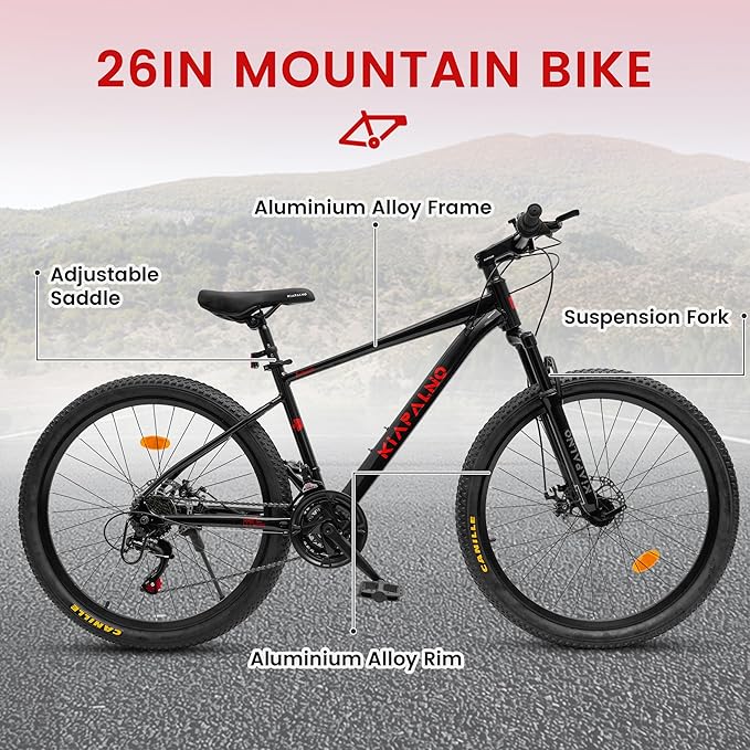 20 24 26 Inch Mountain Bike, 20 inch 7 Speeds Steel Kids Fat Tire Mountain Bike, 24 26 inch Aluminum Frame Boys Bike, Front Suspension Dual Disc Brake Teens Sport Bikes for Kids Boys Girls