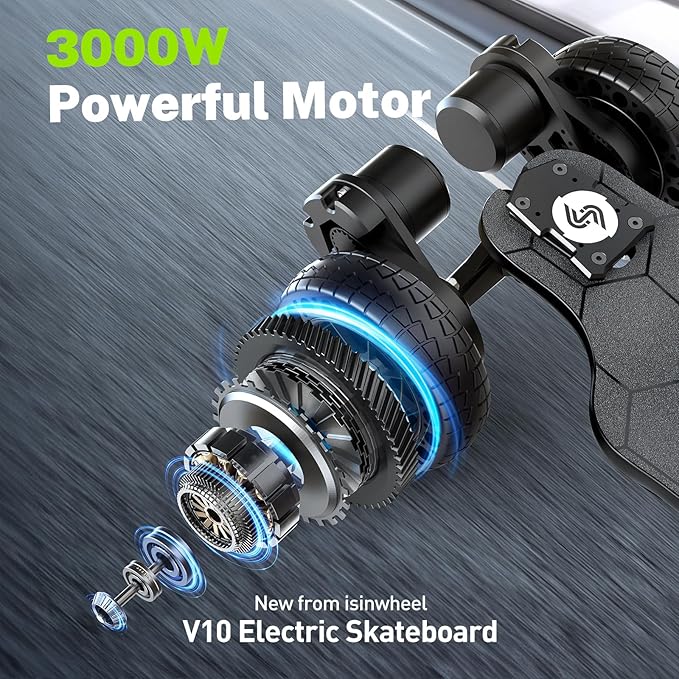 isinwheel V4/V6/V6pro/V8/V10 Electric Skateboard with Remote, 250W/450W/500W/1200W/3000W Brushless Motor, 9Mph/12Mph/30 Mph /32Mph Top Speed, Electric Longboard for Adults ＆Teens