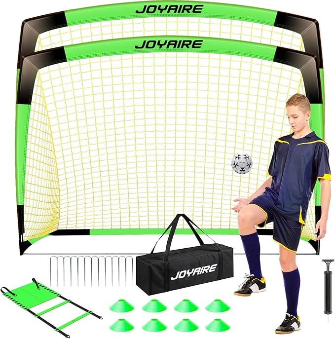 Kids Soccer Goals for Backyard Set, Portable Toddler Soccer Goal 2 of 4x3 ft, 6x4 ft, 7x5 ft, Soccer Training Equipment, Pop Up Soccer Net Kit with Size 4 Soccer Ball, Youth Games, Outdoor Sports Play