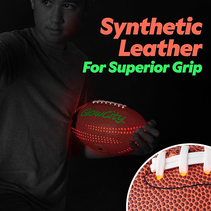 GlowCity Glow in The Dark Football - Size 3/6 Light Up Ball Gifts for Kids, Teens & Adults - Bright Football for Night Outdoor Games - Sports Birthday Gift Ideas for Boys Ages 6 7 8 9 10 11 12 13 14