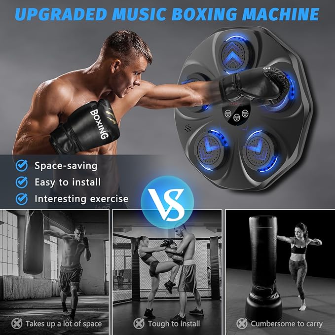 Music Boxing Machine, Interactive Punching Trainer with Boxing Gloves, Large Size Wall Mounted Electronic Boxing Target for Kids, 9 Modes & 9 Speeds