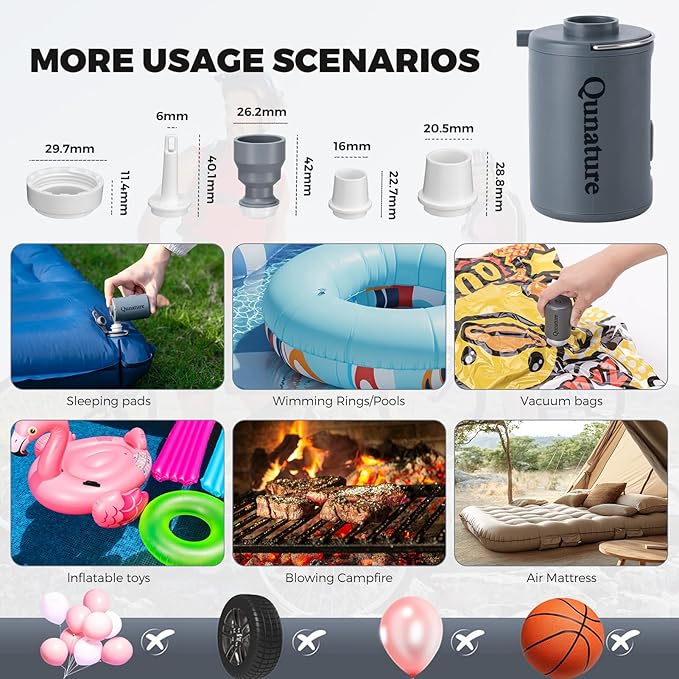 Portable Air Pump for Inflatables, 4KPa Mini Electric Rechargeable Pump, Quickly Inflate Deflate for Pool Floats, Swimming Rings, Air Mattress, Sleeping Pads, Vacuum Storage Bags 800mAh