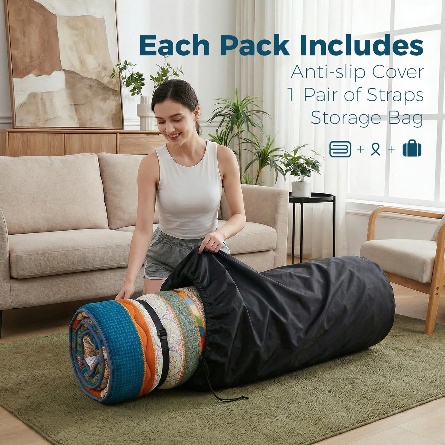 XICIKIN 2.5" Japanese Floor Mattress, Foldable Floor Mattress with Washable Cover Japanese Futon for Camping, Guest (Bohemian, Full)