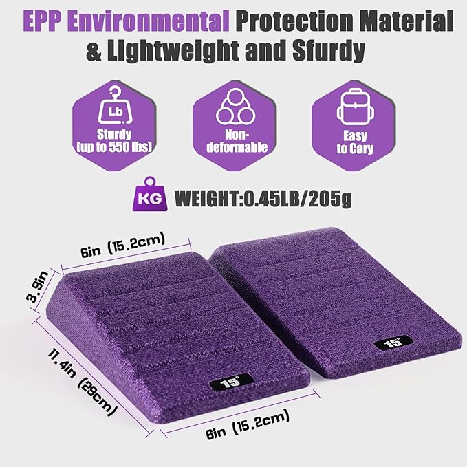 Squat Wedge Block 2PCS Non Slip Professional Ramp - 550 LBS Weight Capacity - Slant Board for Calf Stretching - Calf Stretcher Slant Board - Yoga Blocks