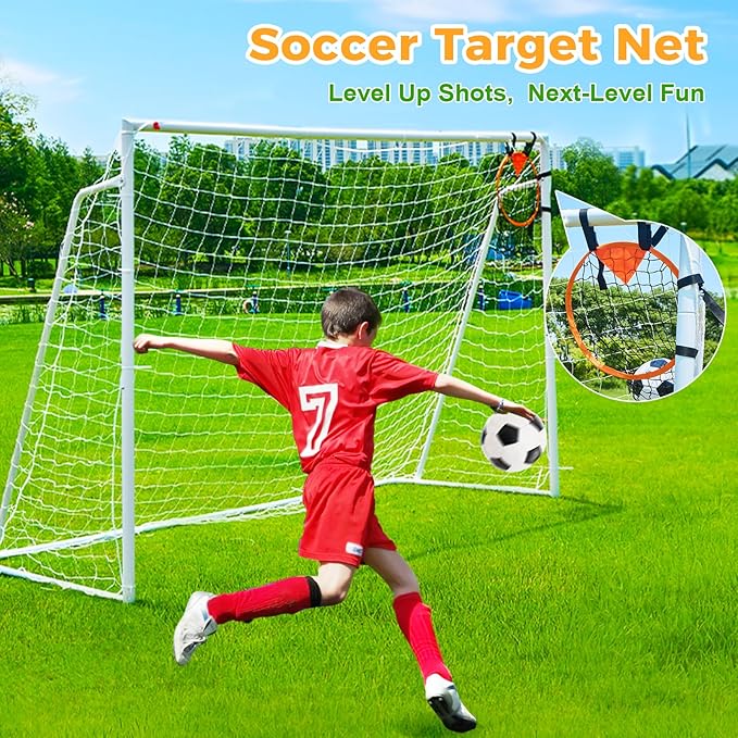 Soccer Goal 12x6,10x6.5, 8x6, 6x4FT Soccer Goals for Backyard Metal Soccer Goals for Kids Youth Adults Large Outdoor 2" Steel Soccer Goal Post Frame with Soccer Net Target Net Portable Agility Ladder