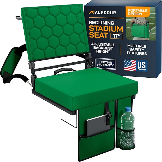 Folding Reclining Stadium Seats with Back Support for Bleachers, Bleacher Chairs with Back and Cushion Seating for Football, Camping Chair, Kayak Seat, Canoe, Paddle Board, Concerts, & Sports Events