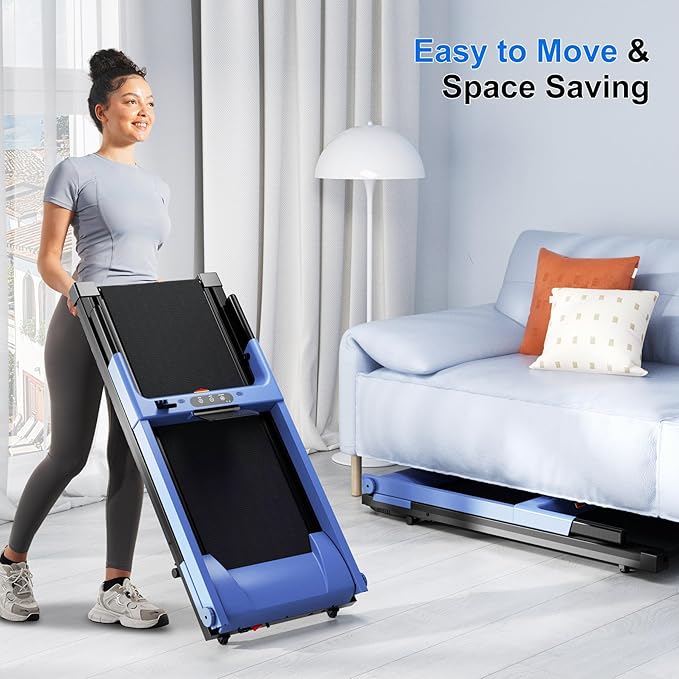 Treadmill with 5% Incline, 300lbs Capacity Folding 15 HP Small Treadmills for Home Portable Running Treadmill with Handles Quiet Brushless Dual Cushion System, Electric Compact Treadmil