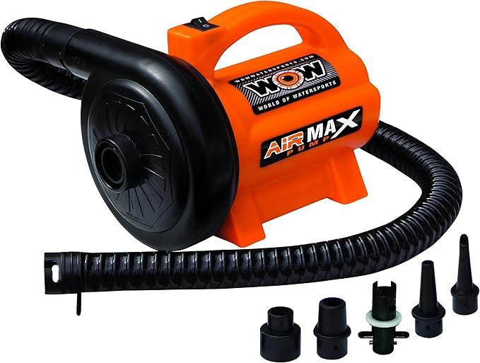 WOW Sports - High Pressure Air Pump-Powerful Electric Air Pump - 5 Universal Adapters - 120 Volt 600 Liter / Minute - Orange