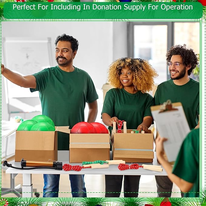 24 Sets Operation Christmas Deflated Size 5 Soccer Ball Bulk with Pump Jump Rope, Outside Soccer Sport Ball 7.25 ft Adjustable Skipping Rope