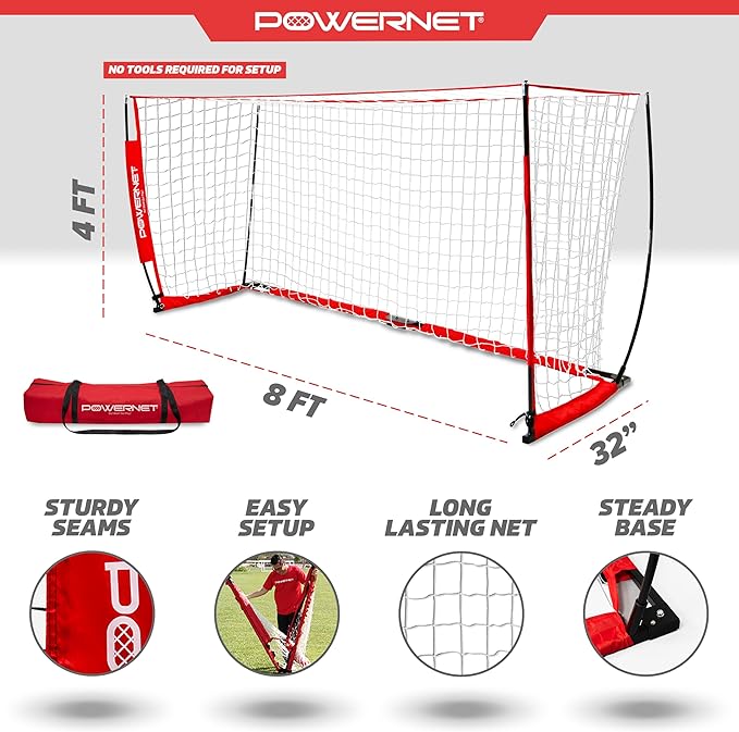 PowerNet Soccer Goal for Backyard, 6x4 / 8x4 FT Portable Soccer Net, Sports & Outdoors Training Equipment, 1 Goal & Zipper Storage Bag