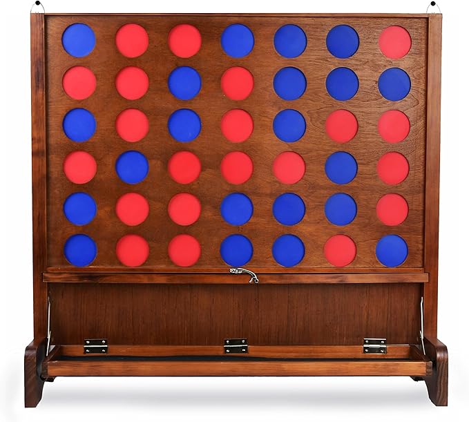 Giant Wooden 4 in a Row Connect Games with Folding Tray - Yard Outdoor Beach Games with Carrying Case - Two Styles to Play - Patented Product